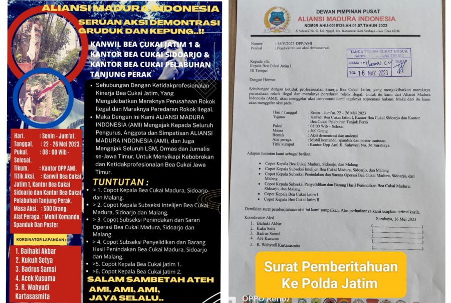 AMI Bersama Organisasi Gabungan Akan Menggruduk Kantor Wilayah Bea Cukai Jatim