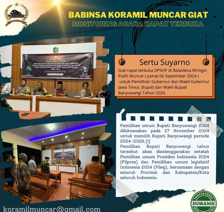 Babinsa Koramil 0825/17Muncar Giat Monitoring Acara Rapat Pleno Terbuka