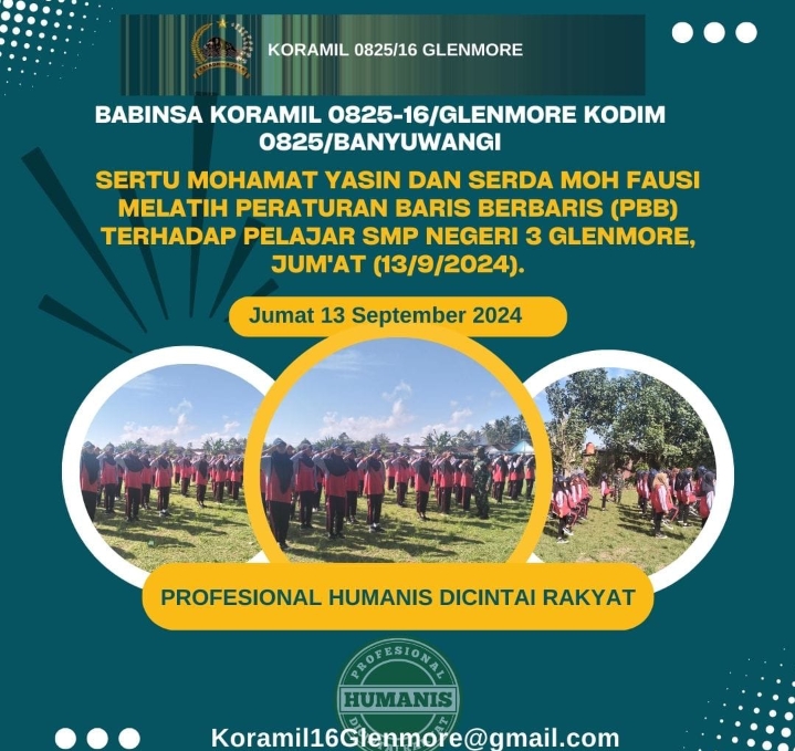 Cetak Kedisiplinan Generasi Muda, Babinsa Koramil 0825-16/Glenmore Latih PBB Siswa SMPN 3 Glenmore