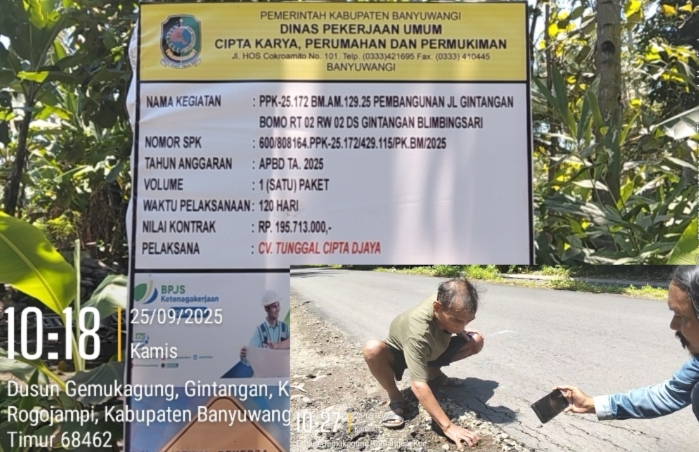 Diduga Demi Keuntungan Yang Besar, Pembangunan Jalan Gintangan Bomo Banyuwangi di Korbankan