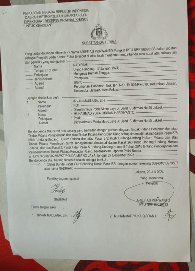 Laporan Dugaan Penipuan Mandek, Pelapor Kecewa Terhadap Proses Polda Metrojaya