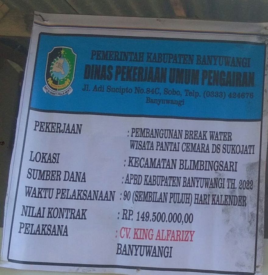 Pembangunan Break Water di Wisata Pantai Cemara Diduga Asal Jadi