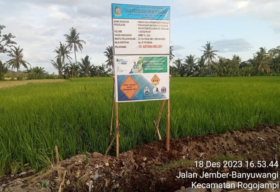 Pembangunan Jaringan Irigasi di Desa Kedaleman Rogojampi Butuh Pantauan Kadis Pengairan Banyuwangi 