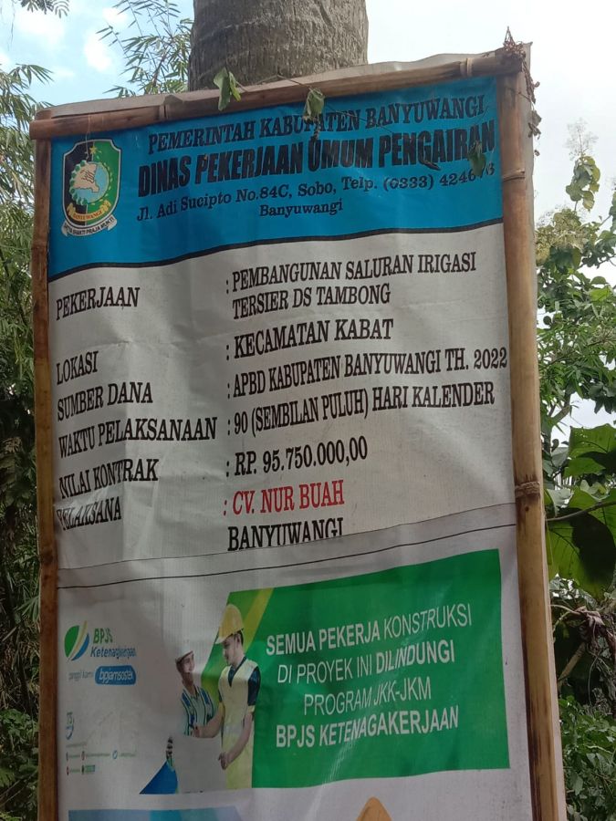 Pengerjaan Dinas Pengairan di Desa Tambong Banyuwangi Perlu Pengawasan Dari Dinas Terkait